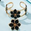 Set Metal Drip Oil Flower Ring + Bracelet + Earrings Personality