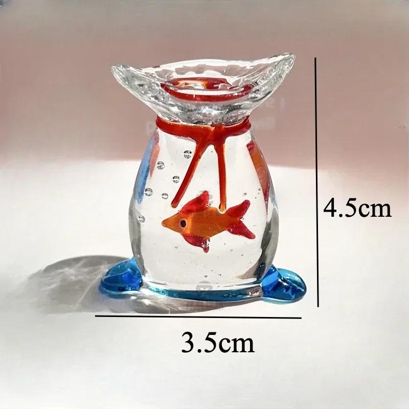 Creative Mini Pocket Goldfish Colored Glaze Transparent Lucky Bag Glass Figurines Handmade Home Decoration Accessories 2025 New