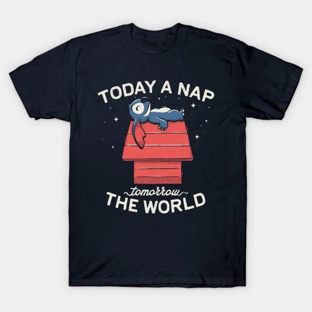 Stitch Today A Nap Tomorrow The World Black TShirt S
