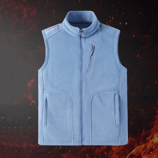 Men Polar Fleece Waistcoat Regular Fit Sleeveless Stand-Up Collar Vest Coat with Zipper Pockets Thermal Insulation Vest Jacket