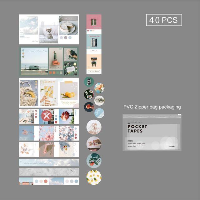 4 Designs 40Pcs/lot Vintage Sights Simple Stripe Pocket Tape Deco Stickers Scrapbooking Bullet Journal Deco Stickers