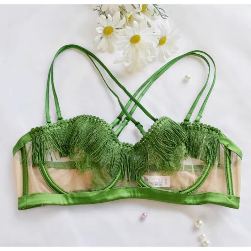 Women's Sexy Lace Bra with Tassel Detail and Underwire Support