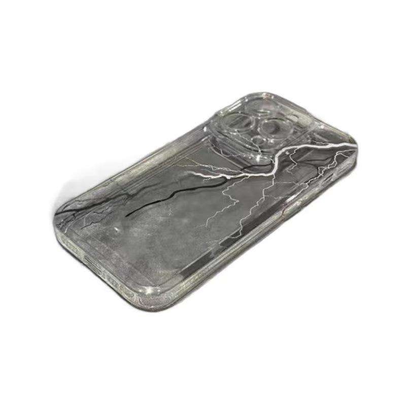 Minimalistický čiernobiely priehľadný kryt na telefón s motívom blesku pre iPhone 12/13/14Pro/15/16ProMax - Ochrana proti pádu
