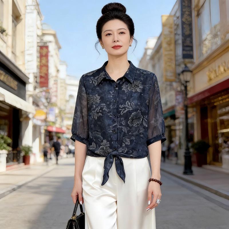 

Summer Casual Printed T-Shirt for Middle-Aged Women - Breathable Short Sleeve Top 3XL (115-130 lbs)