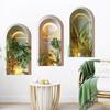 3Pcs Green Plants Simulated Archway Niche Potted Plant Painting Wall Stickers Bedroom Peel & Stick Art Mural Wall Decals