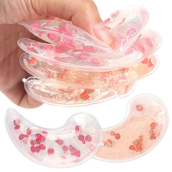 2Pcs Strawberry Gel Eye Ice Pack Puffy Eyes Dark Circles Redness Eye Strain Relief Cold Hot Compress Eye Pad Reusable Under-eye Cooling Patch