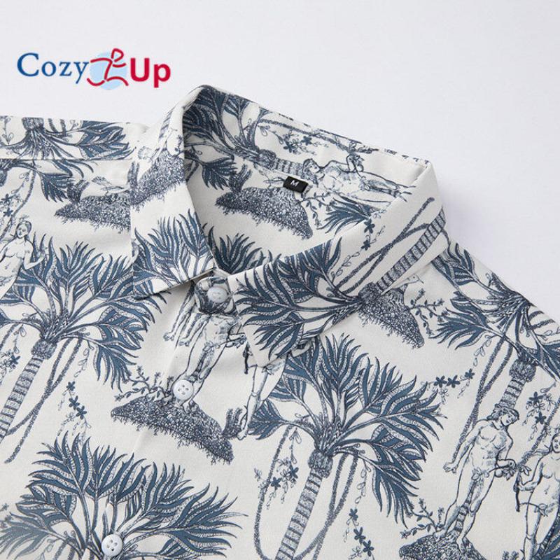 Cozy Up Men's Floral Slim Fit Long Sleeve Cotton Casual Button Down Dress Shirt