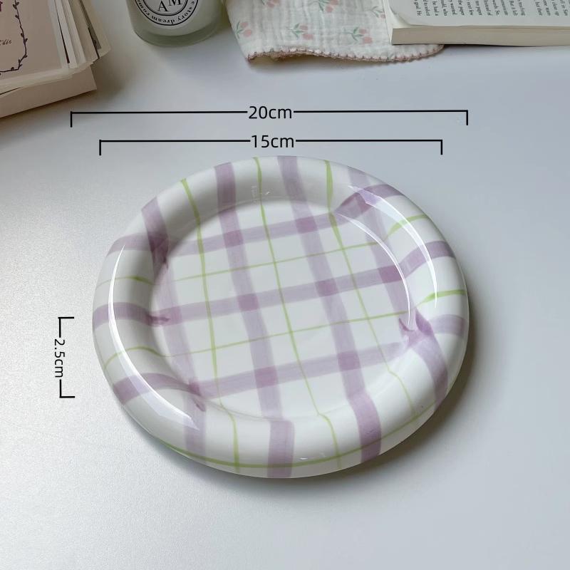Ceramic Plates Household 6~8 Inch Grid High Aesthetic Dining Tableware Korean New Creative Personalized Cake Desssert Dish