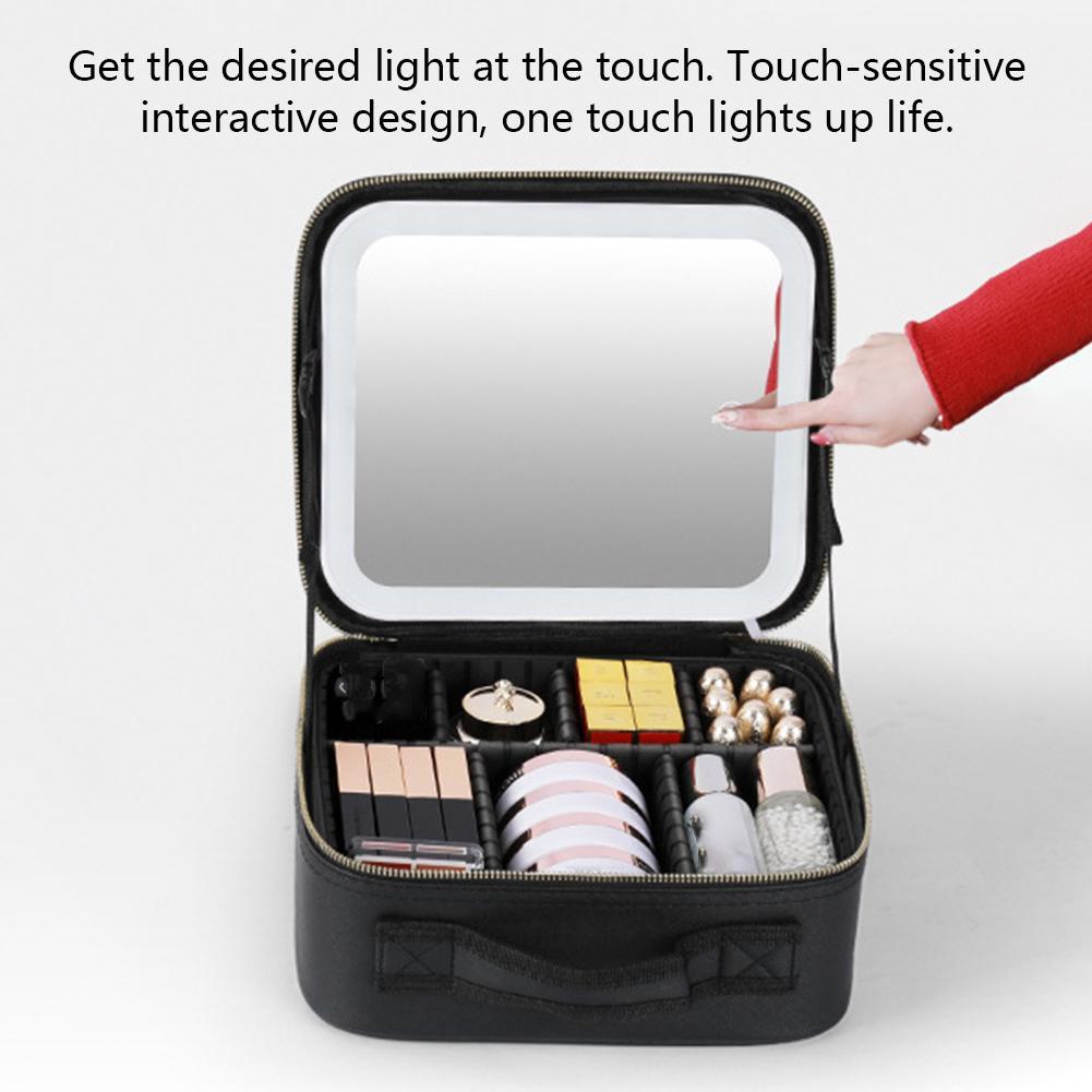 Smart LED Cosmetic Case with Mirror Cosmetic Bag Travel Makeup Bags for Women Fashion Portable Storage Bag