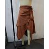 Brauner Wildleder-Midirock Federquaste Seilbindung Asymmetrischer Saum Vintage Lässig Unregelmäßiger Rock Damen