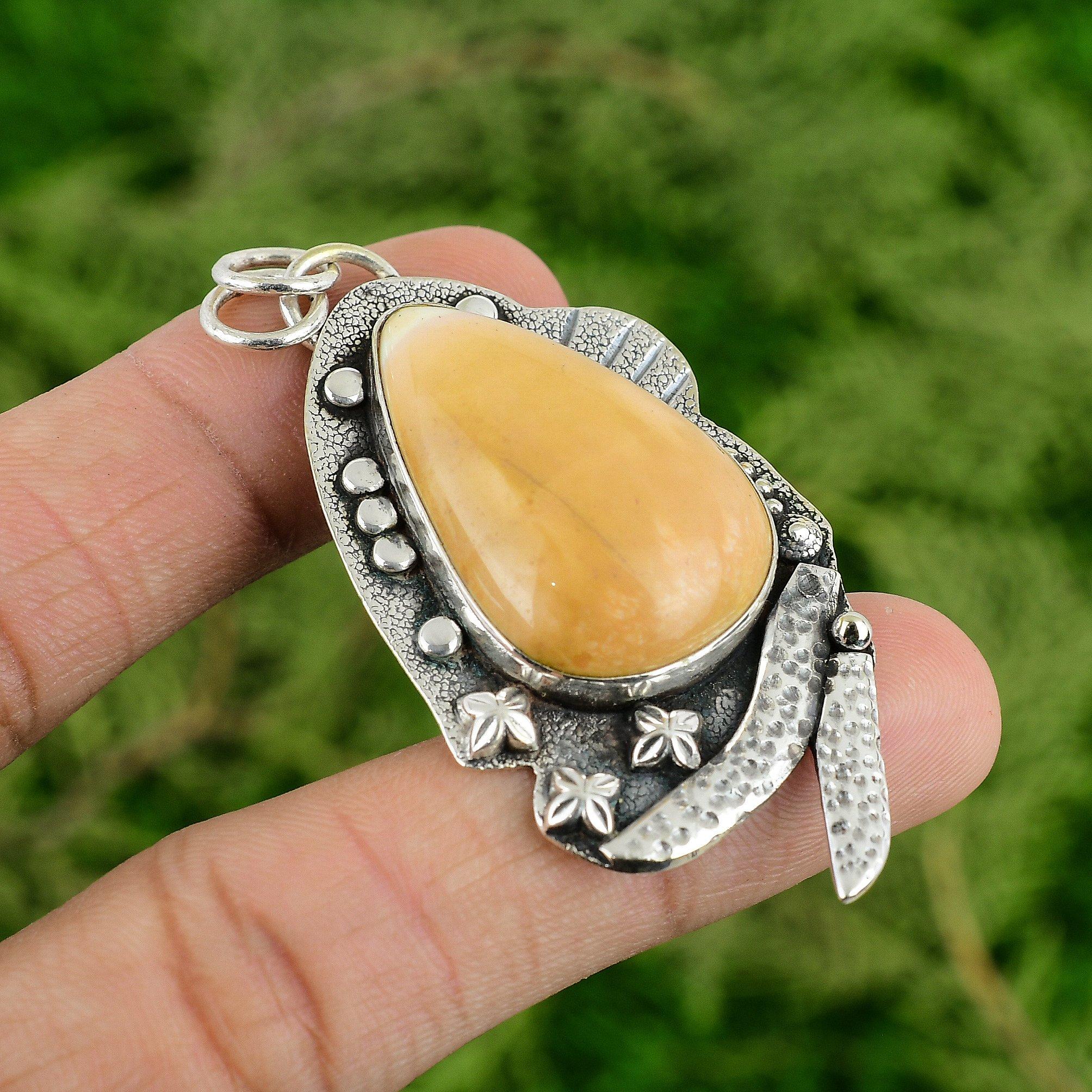 

925 Silver Pear Mookaite Gemstone Birthday Mother Handmade Bezel Wedding Pendant