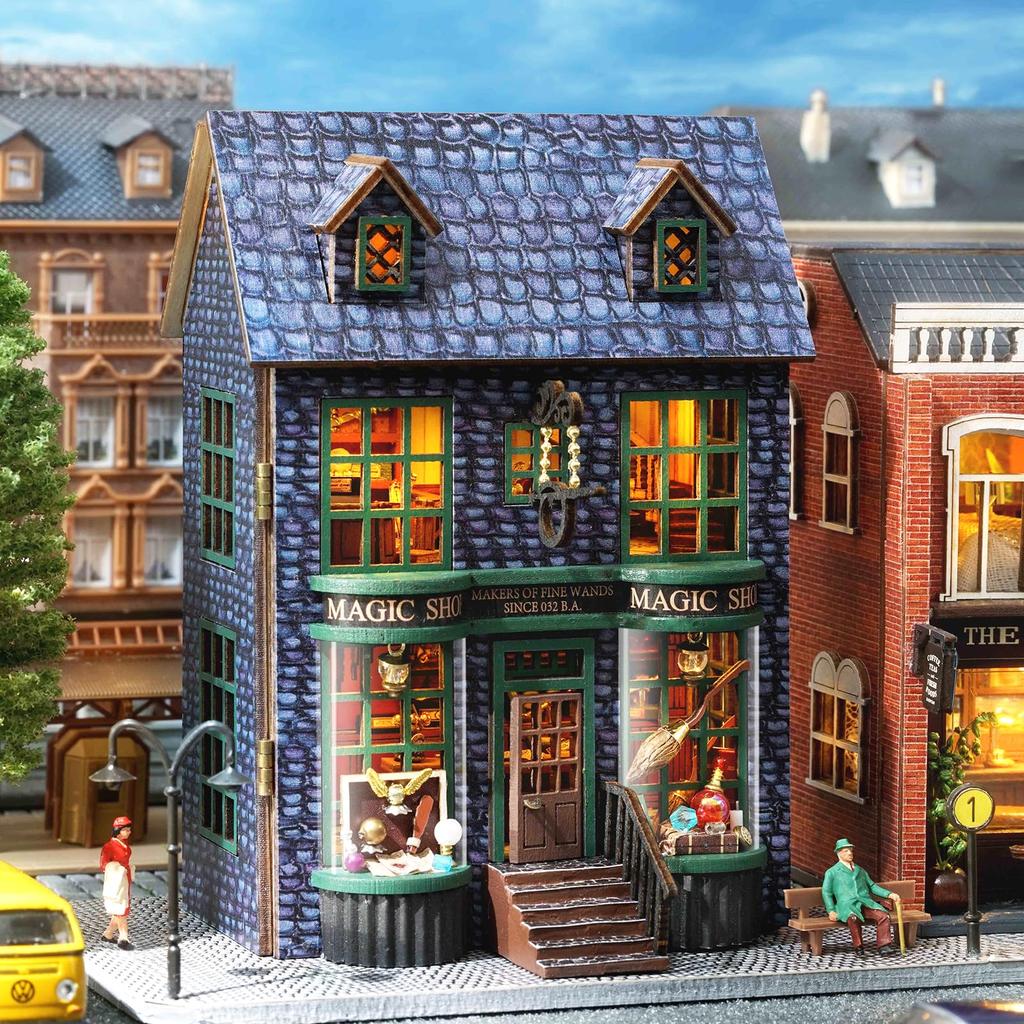 Spilay DIY Wooden Miniature Dollhouse Handmade Kit Furniture Set Interior Ornaments Housewarming Creative + LED Light, 3D Puzzle Toys for Kids,