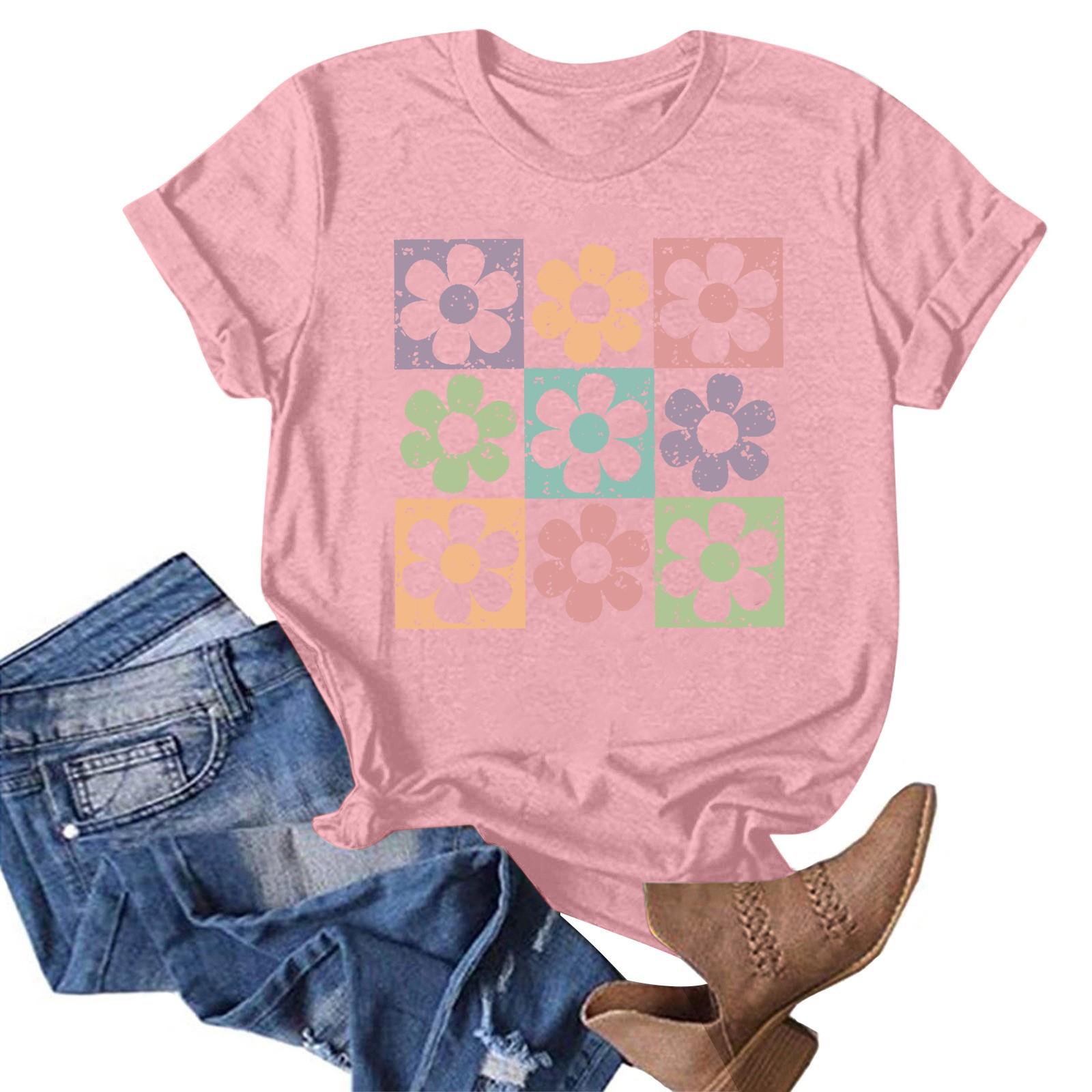 

Женская модная повседневная летняя удобная блузка с круглым вырезом и коротким рукавом с принтом XL розовый