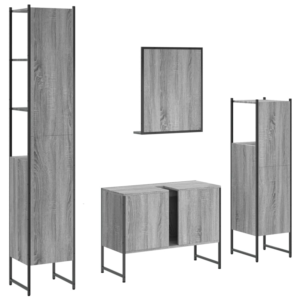 4 Piece Bathroom Furniture Set Grey Sonoma Particleboard