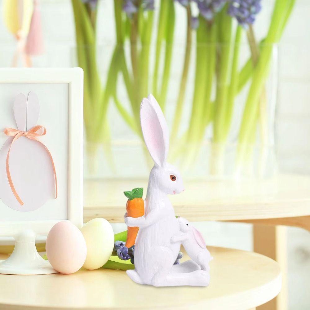 Cute Resin Rabbit Ornament Cartoon Easter Decoration Easter Bunny Statue Ornament  Party Decoration