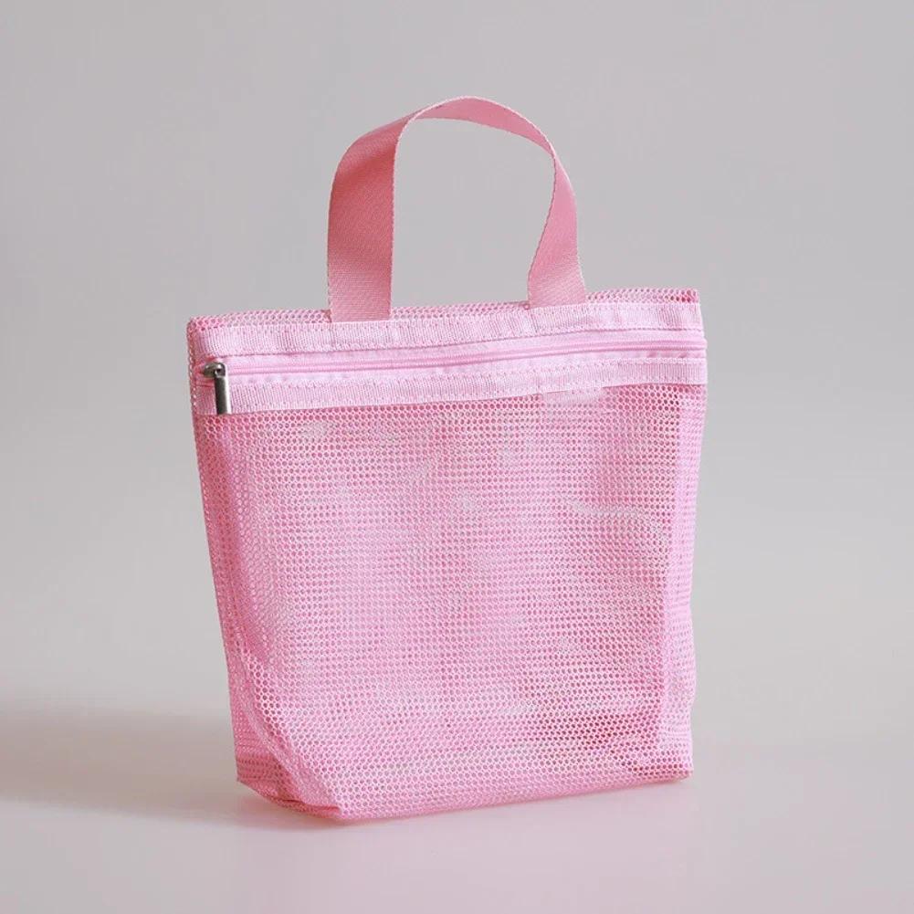 Portable Mesh Makeup Toiletry Storage Bag Large Capacity Travel Handbag with Transparent Design for Easy Organization