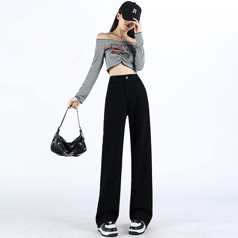 Comfortable Pear Shape Body Black Jeans Women Skinny Small People High Waist Straight Wide Leg Long Trousers Jeans for Women Long Denim Pants