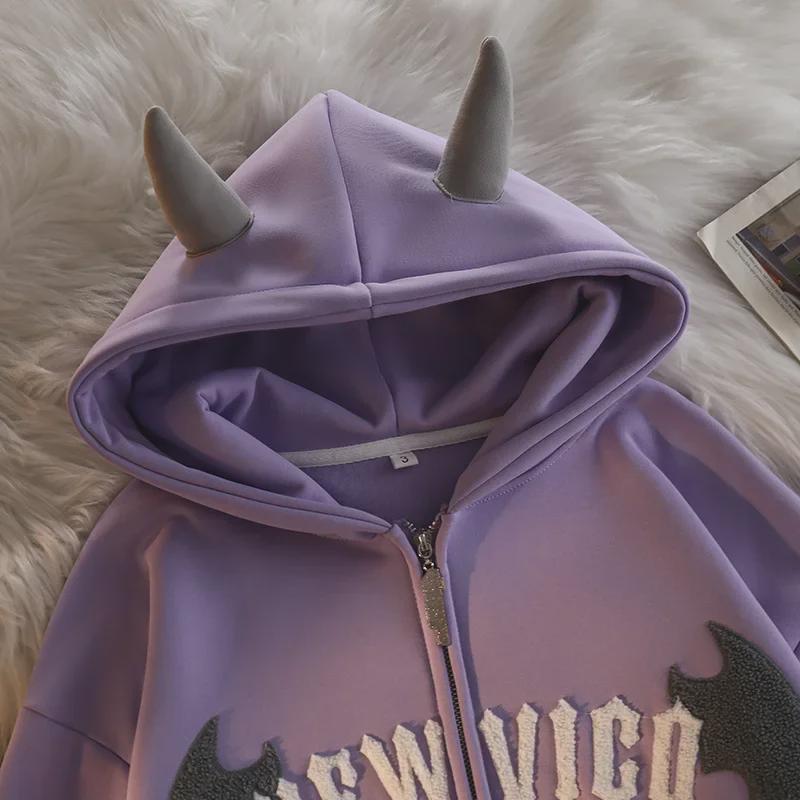 Unisex Retro Devil Horn Hooded Cardigan: Stylish, Loose-Fit Jacket for All