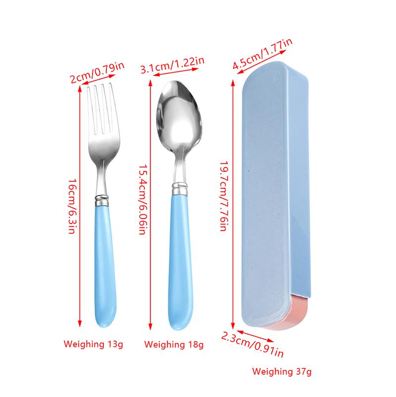 2Pcs/Set Portable Spoon Fork Combination Travel Tableware Set Stainless Steel Dinnerware With Box For Kid School Cutlery
