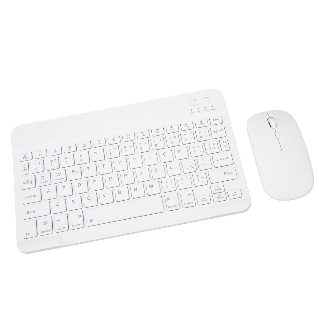 Tablet Spanish Keyboard and Mouse Ultra Slim Sensitive Operation Bluetooth Keyboard Mouse Combo for Cell Phones PC White