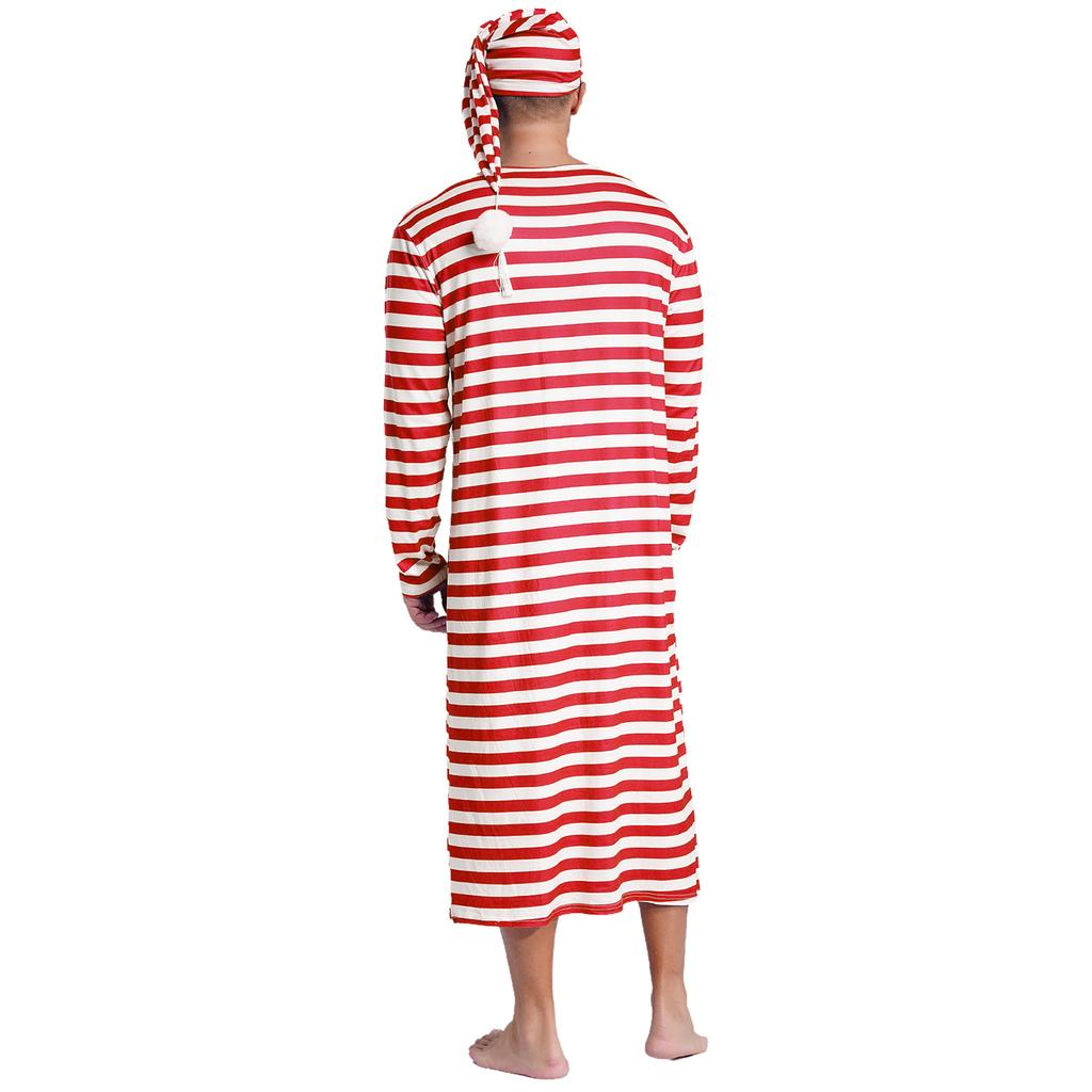 Heren Gestreept Lange Mouw Losse Lange Badjas Hoodie Pompon Sissy Nachtkleding Kerst Slaapset