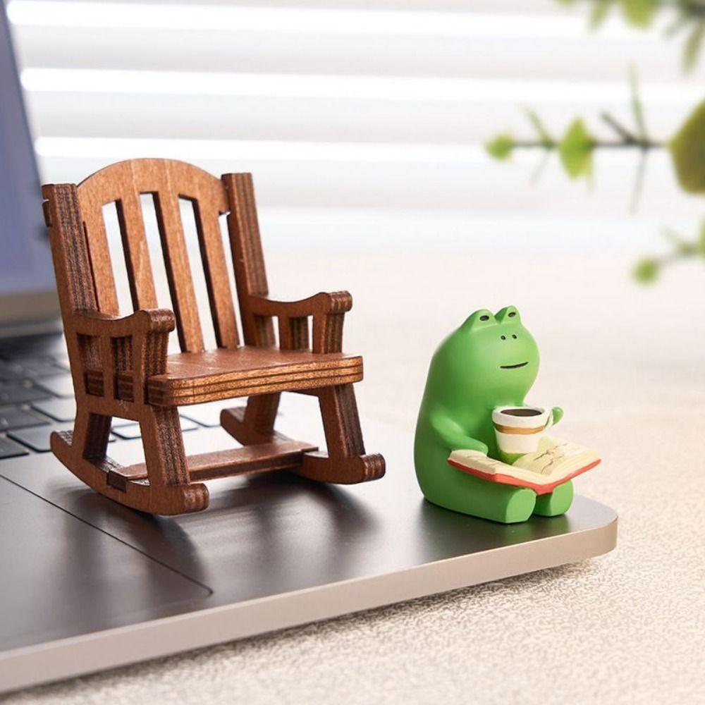 2PCs/set Cute Reading Frog Miniatures Mini Small Chair Ornaments Photo Props