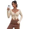 Women's Spring Summer Slim Front Twist Long Sleeve T-Shirt