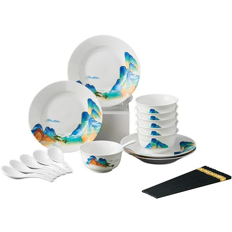 Weidu  Thousand Miles of Rivers and Mountains  Enamel Tableware Set