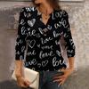 Women's Loose 7,inch Sleeve Top with Heart Print