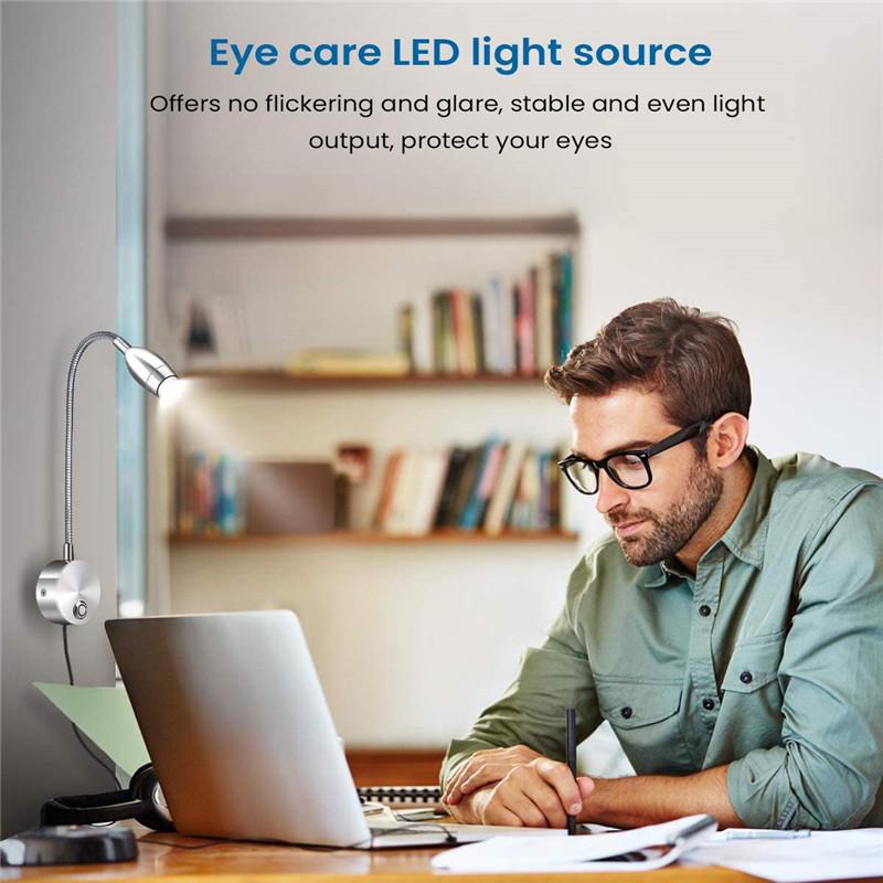 Smart Touch LED Gooseneck Wall Light with Stepless Dimming & Eye Protection
