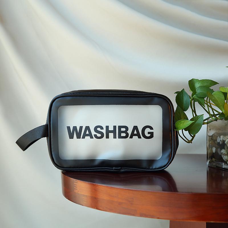 Transparent Three-Piece PVC Cosmetic Bag Set: Large, Frosted, Portable Storage for Women