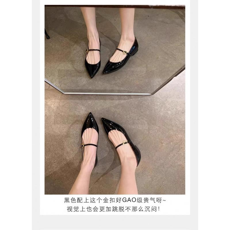 

Женские туфли Хуэйчжоу, туфли Мэри Джейн с острым носком, женские новые туфли на плоской подошве с мелким вырезом, однословные туфли 40 чёрный