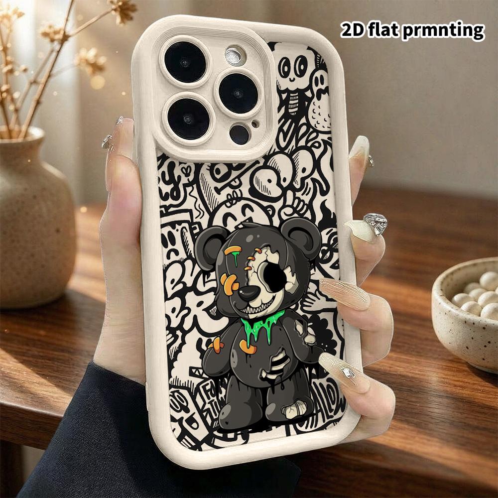 Phone Case: 2D Flat Design Suitable for iPhone 18 17 16 15 14 13 Pro Tiered Protective Case, Zombie Teddy Bear, Christmas and Halloween Gift