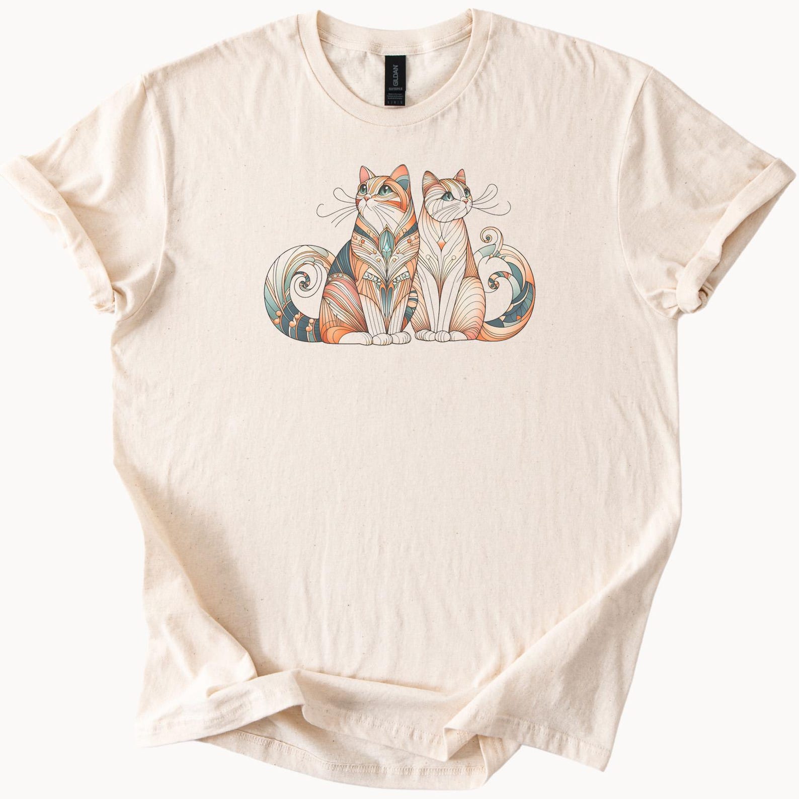 artistic cats graphic t shirt pastel feline illustration animal tee 100