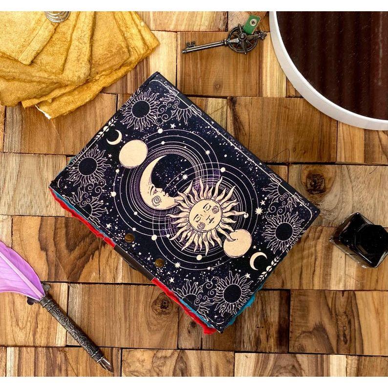 Sun & Moon Leather Grimoire Journal: Spell Book