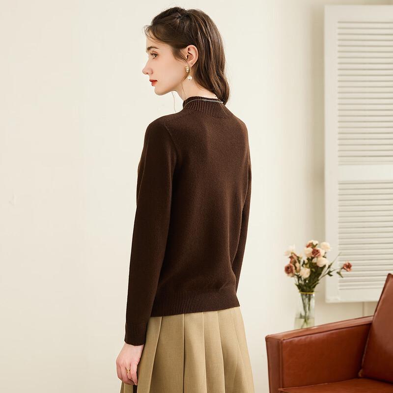 TUHUANG Women's Seamless Pure Wool Mock Neck Sweater