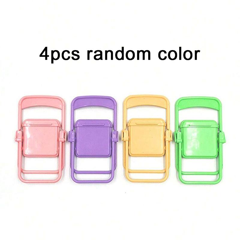 4pcs Mini Folding Chair Plastic Mobile Phone Holder Macaron Color Desktop Decoration Cute Portable Bench Mini Toys Support TMZ