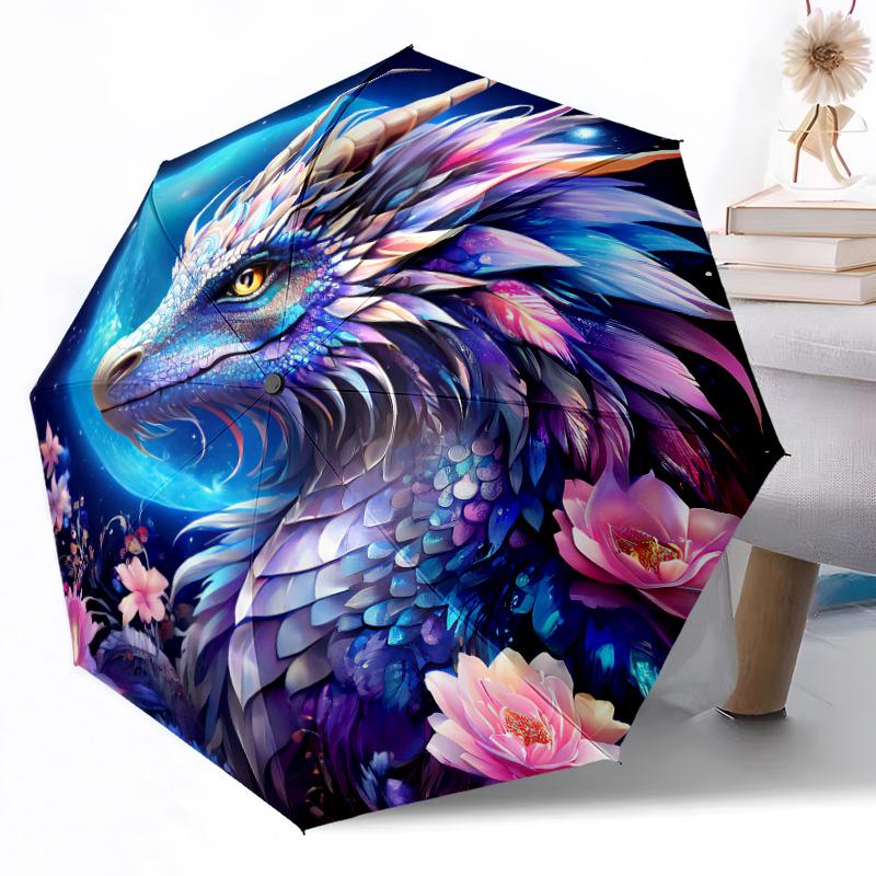 Dragon amidst floral splendor Outdoor Automatic Umbrella Sturdy 8 Rib Durable Plastic Iron Outdoor Daily Use Outdoor Accessory Perfect Gift Friends