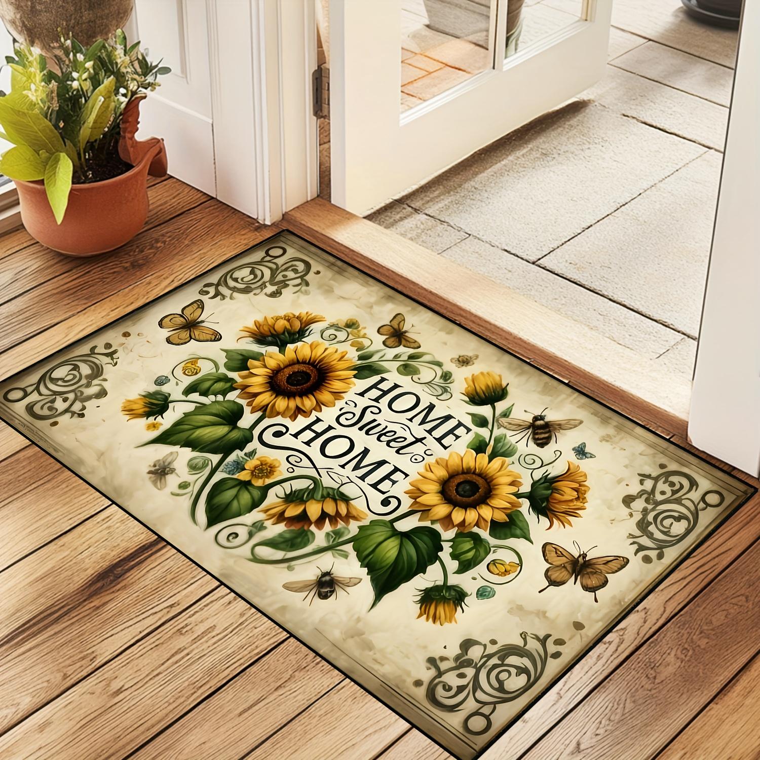 VIKAMA Sunflower Welcome Doormat: Stain-Resistant and Water-Washable; Entryway Doormat; Bathroom Rug; Home Decor 40x60cm