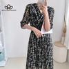Jaro Léto Nový styl Výstřih do V Šifon se středním rukávem Elegantní dlouhé šaty Žena Neformální plážové šaty