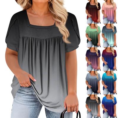 Damenmode Lässig Bedrucktes Quadratischer Ausschnitt Kurzarm Übergröße T-Shirt Top