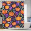 Saisonale Herbst-Badezimmerdekoration Orange Kürbisse Lila Blumen Duschvorhang Für Hausbad Dekoration Wasserdichtes Gewebe Größe 72X84