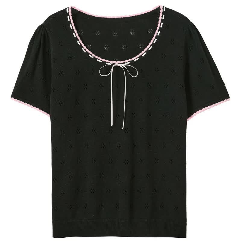 Women's Plus Size Autumn Knit Top with Bow Tie Detail