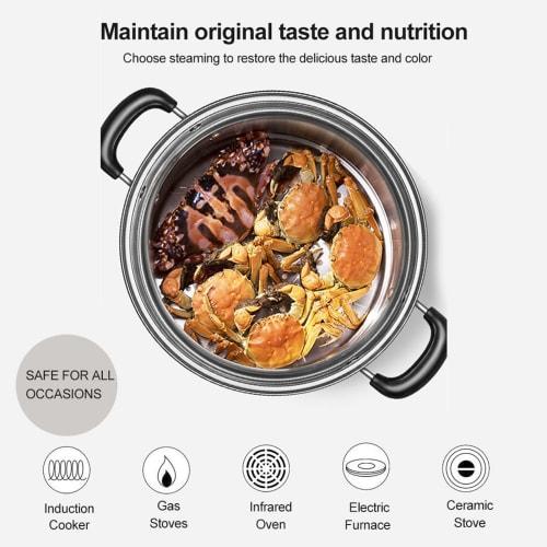 Premium Double Boiler Stackable Steamer Pot, Stainless Steel 2-Tier Vegetable Cooker for Stock, Sauces, and Other Foods