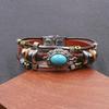 2023 Turquoise Stainless Steel Leather Bracelets - Men's Woven Cowhide Jewelry for European & American Scenic Tourism