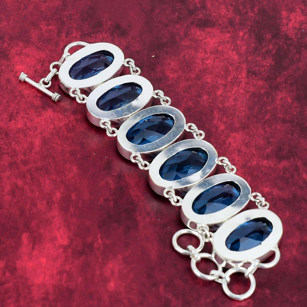 Blue Topaz Bracelet, 925 Solid Sterling Silver Gemstone Jewelry, Handmade Bracelet, For Thanksgiving