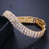 S0147 Sparkling Three-Row Zircon Bracelet Environmentally Friendly Copper Electroplated Gold Color-Retaining Hand Jewelry