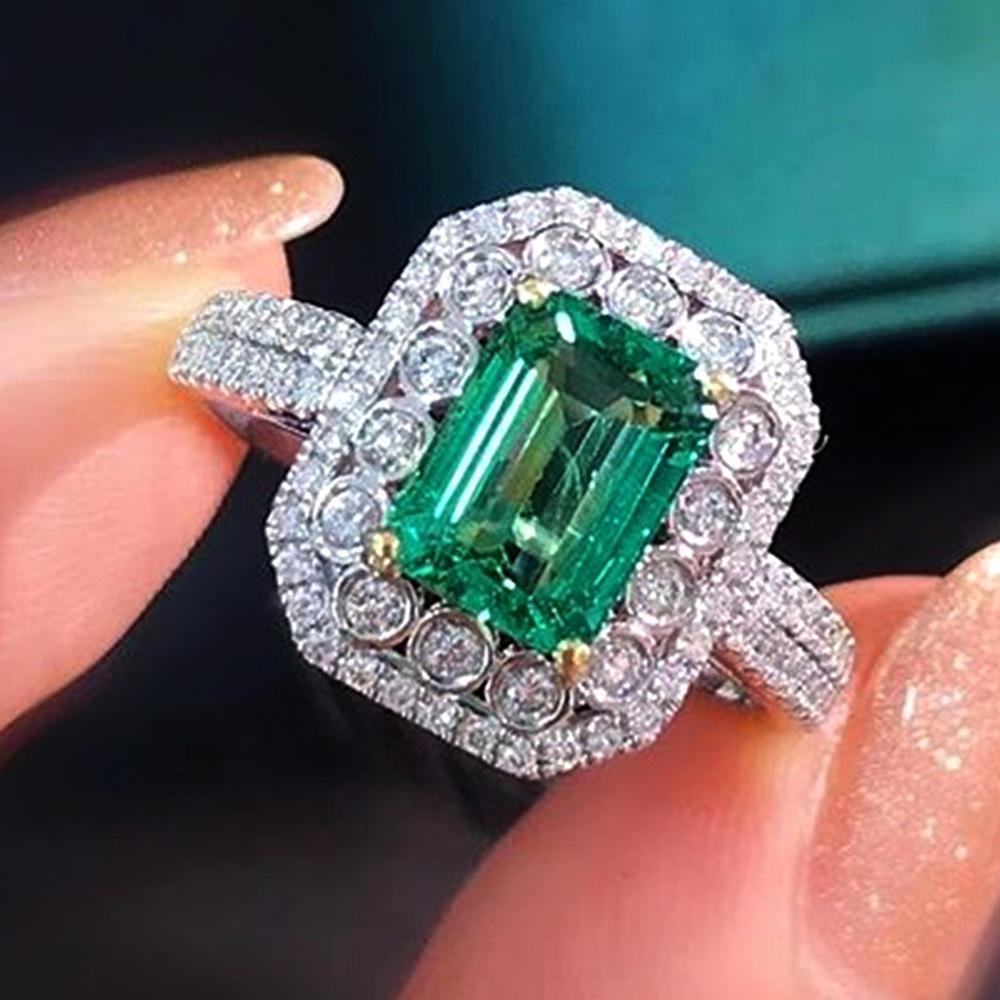 

Light luxury style, dazzling square emerald, grand luxury ring, ladies fashionable engagement ring 10 зелений