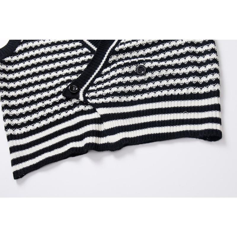 Spring and Autumn Women's Waistcoat Striped Knit Cardigan Sweater Vest