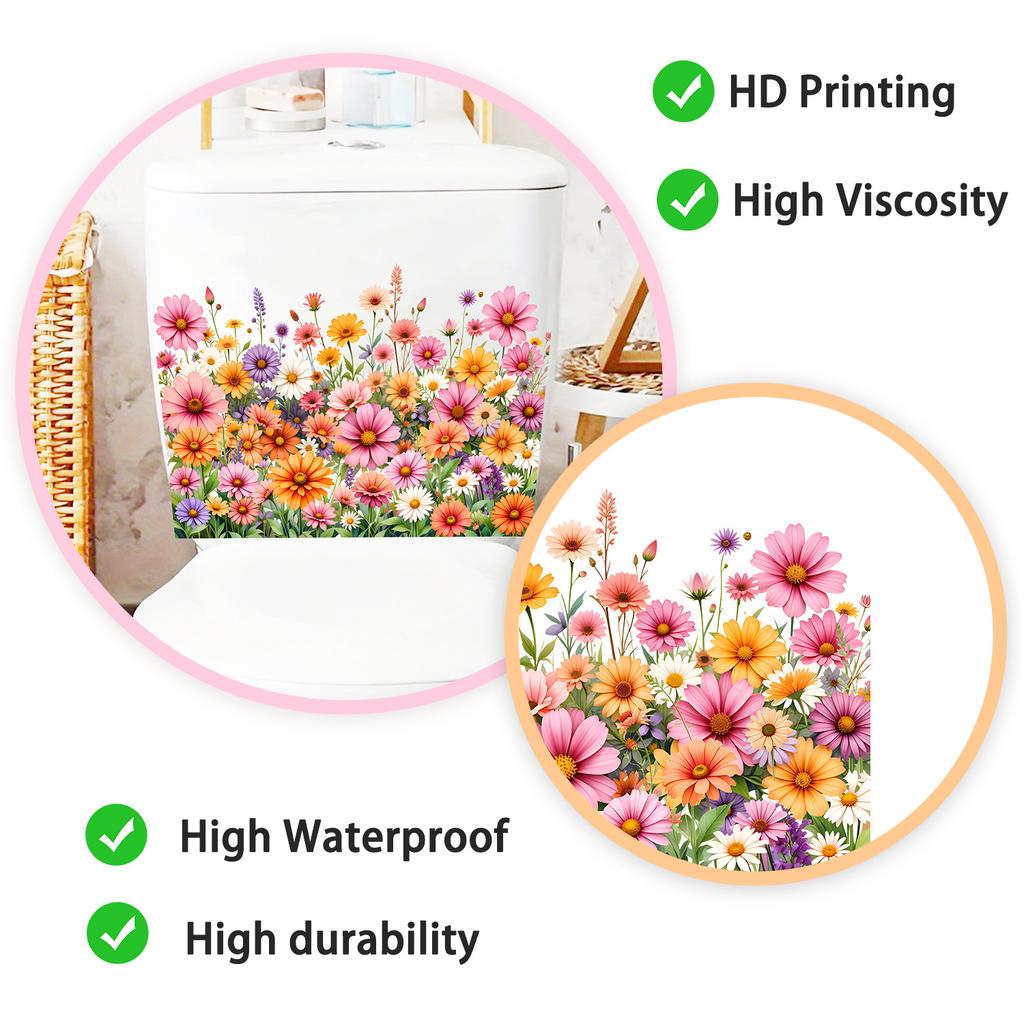 Fresh Colorful Floral Wall Sticker Self-Adhesive Removable Bathroom Spring Home Decor Warm Atmosphere Art